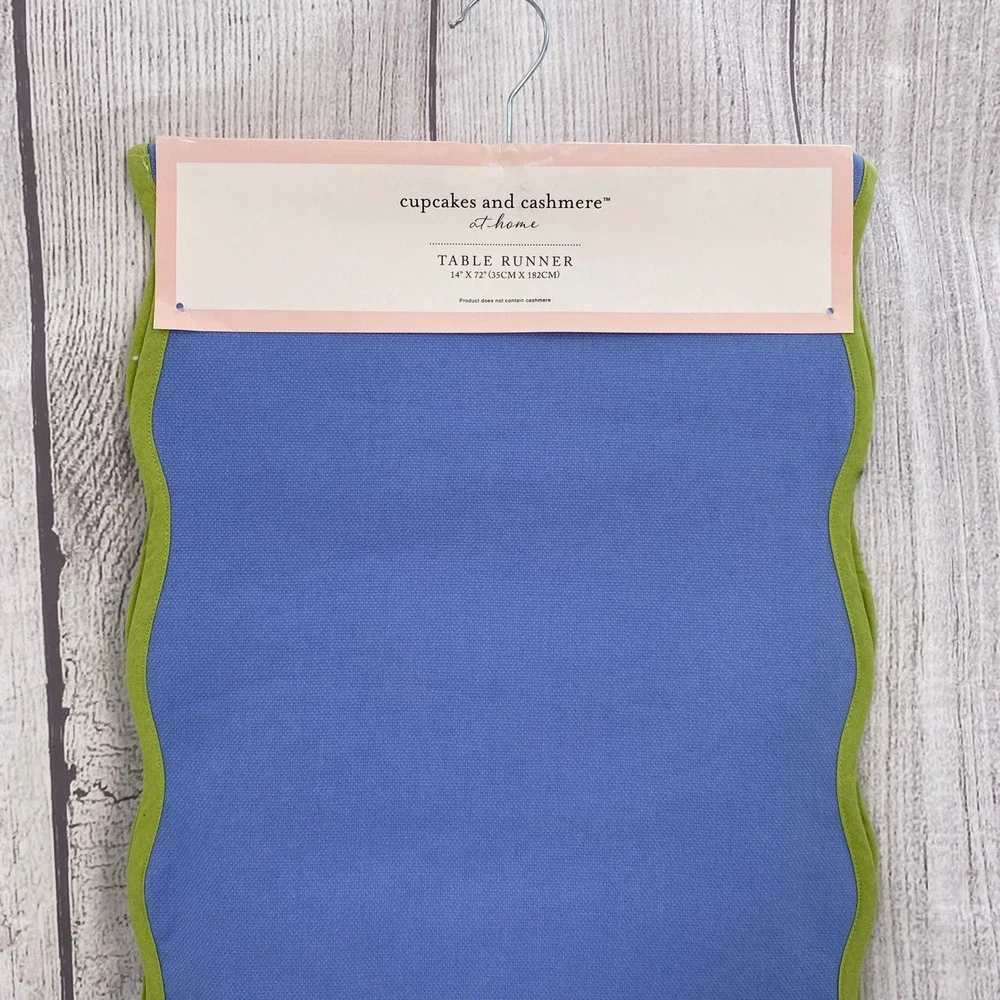 Cupcakes and Cashmere Table Runner 14x72 Blue Green Scalloped Wavy Edge Colorful